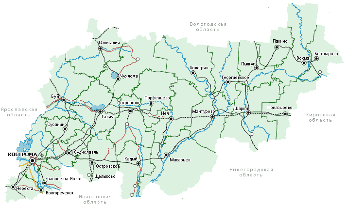 Карта районов Костромской области